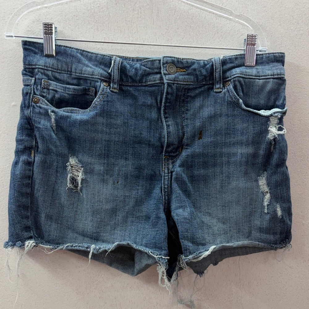Oasis by Eunina Womens XL Distressed Denim Shorts Blue Raw Hem 2359OAS